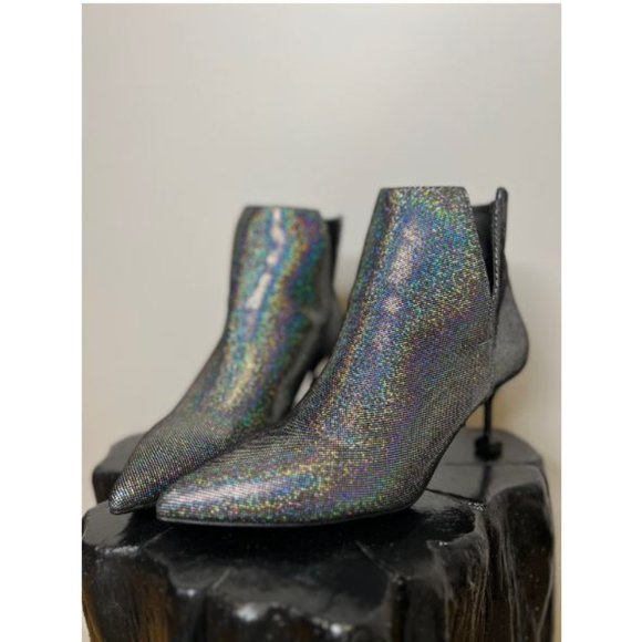 Made in Italy Womens Sparkle Pointed Ankle Boots Size 9-9.5US Metallic - Picture 3 of 5